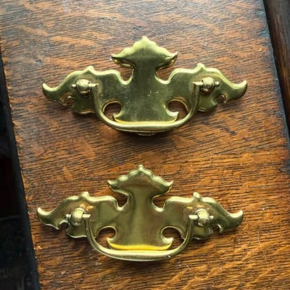 Vintage Brass Batwing Drawer Pulls - Set of 2